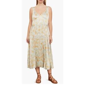 Vince Lotus Pleated Floral Print V-Neck Sleeveless Slip Midi Dress Size Large